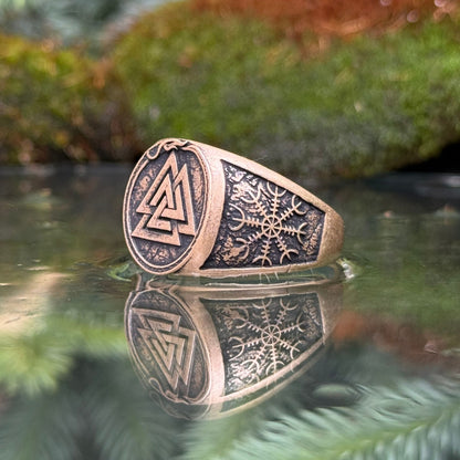 Valknut Aegishialmur and Vegvisir Ring