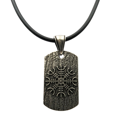 Sigurd and Fafnir Aegishjalmur bronze pendant Silver plating With rubber cord 