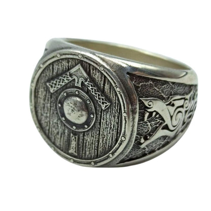 Tiwaz rune shield ring 6 US Silver 925