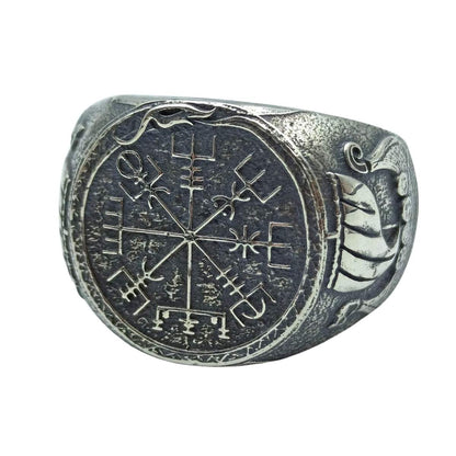 Vegvisir with Drakkar ring 6 US Silver 925