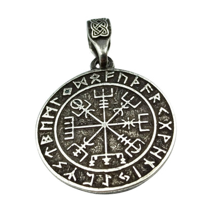Vegvisir in circle of Elder Futhark runes pendant Silver plating