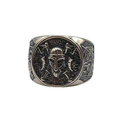 Viking warrior signet silver ring