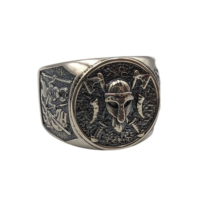Viking warrior signet silver ring