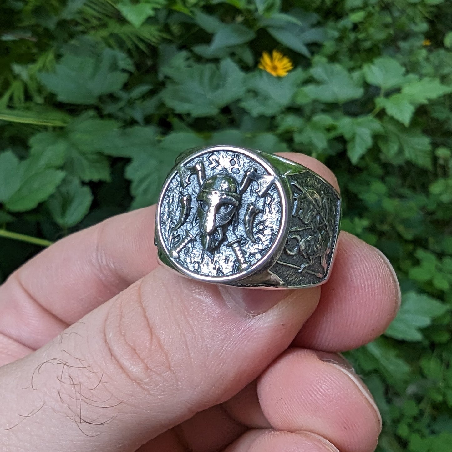 Viking warrior signet silver ring   