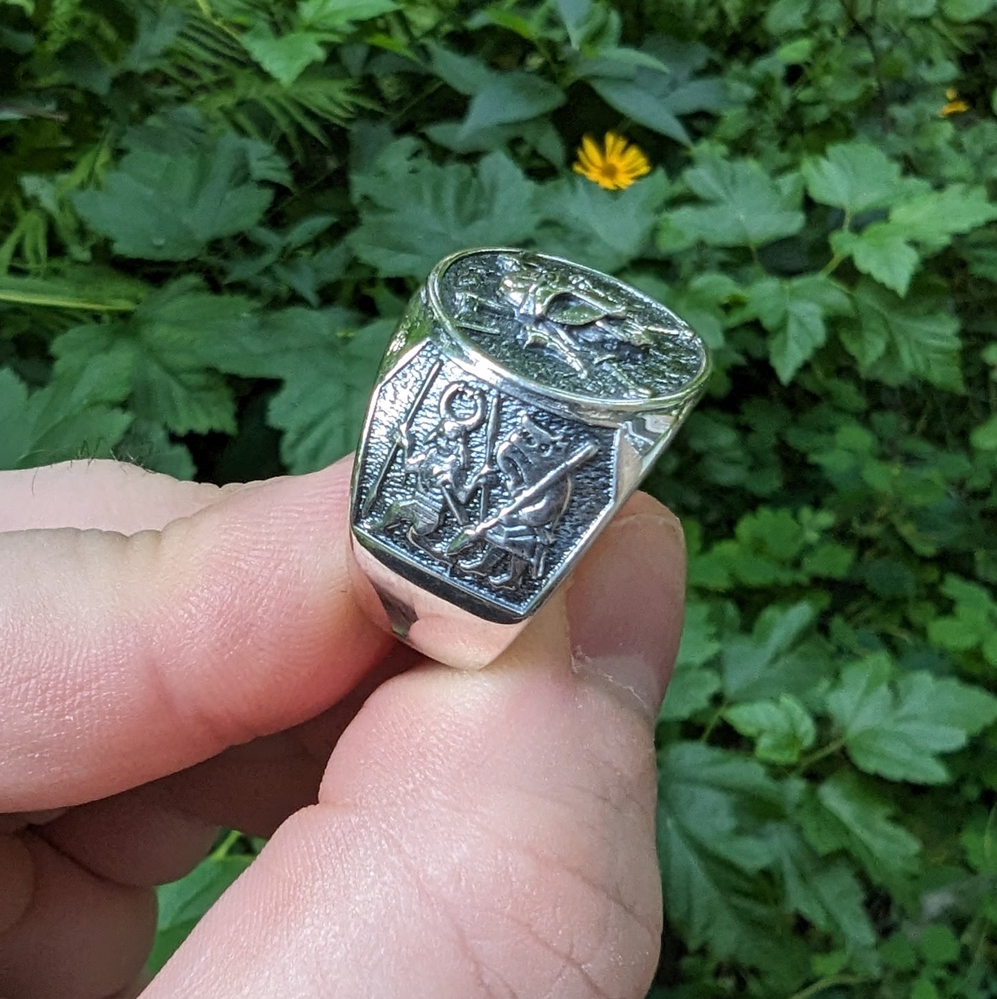 Viking warrior signet silver ring   