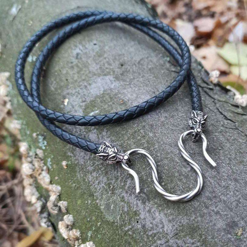 Wolf Geri and Freki leather necklace