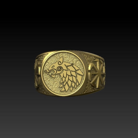 Slavic wolf Sun wheel ring 6 US Gold plating
