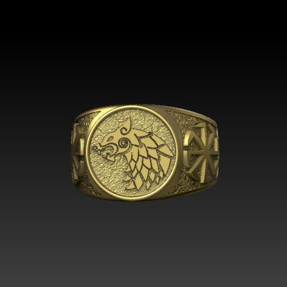 Slavic wolf Sun wheel ring 6 US Gold plating