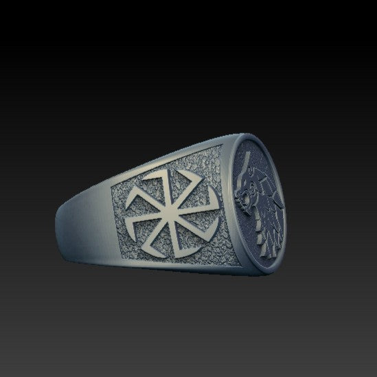 Slavic wolf Sun wheel ring