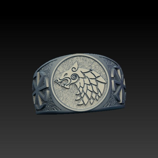 Slavic wolf Sun wheel ring 6 US Silver 925