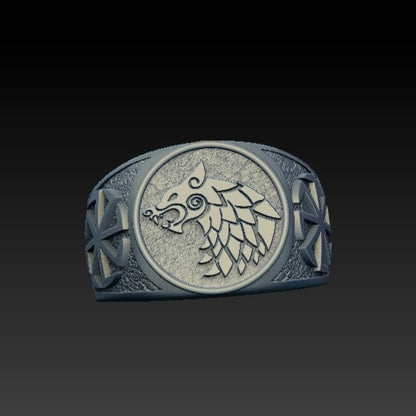 Slavic wolf Sun wheel ring 6 US Silver 925