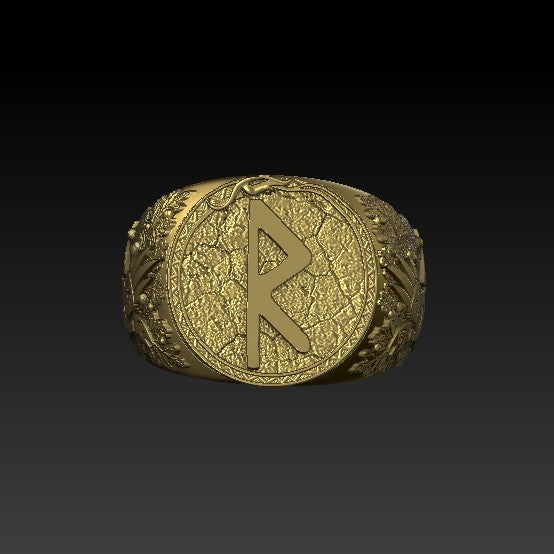 Raido rune signet ring