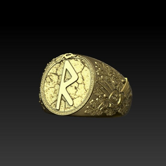 Raido rune signet ring 6 US Gold plating