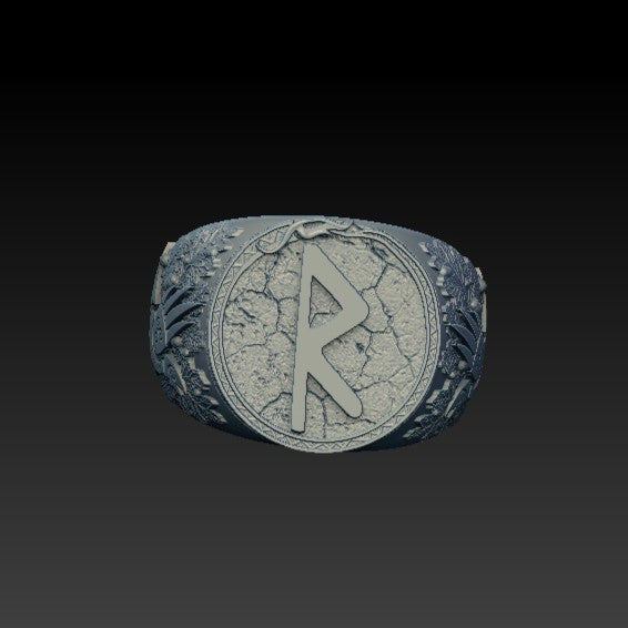 Raido rune signet ring