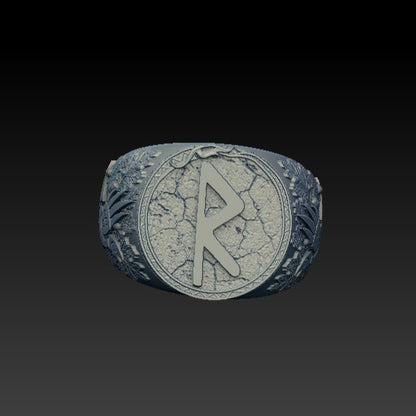 Raido rune signet ring
