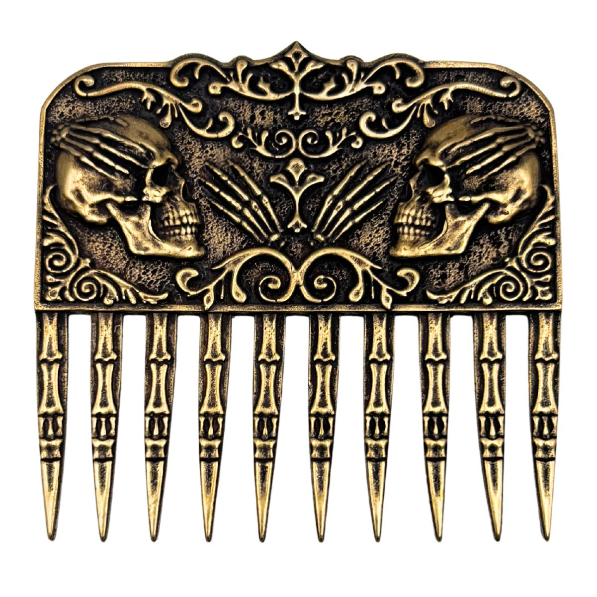 Skull beard comb Bronze with patina