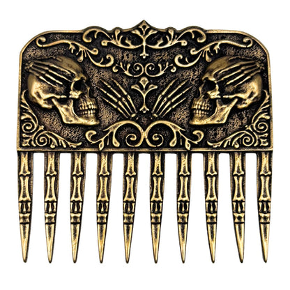 Skull beard comb Bronze with patina