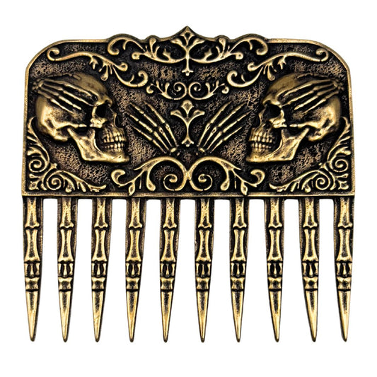 Skull beard comb Bronze with patina