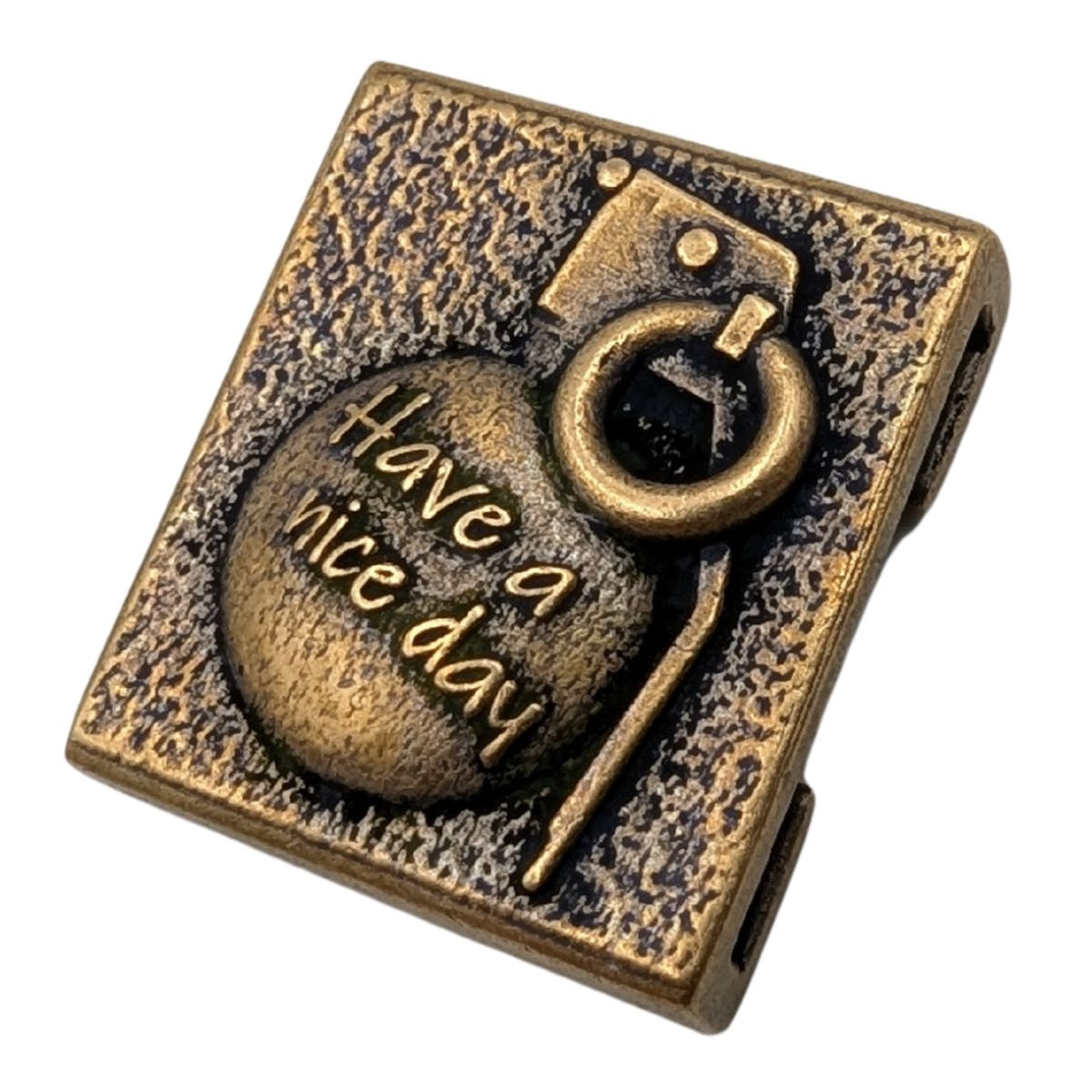 Tactical MOLLE Clip Have a Nice Day Grenade – Handcrafted Bronze EDC Accessory Bronze with patina
