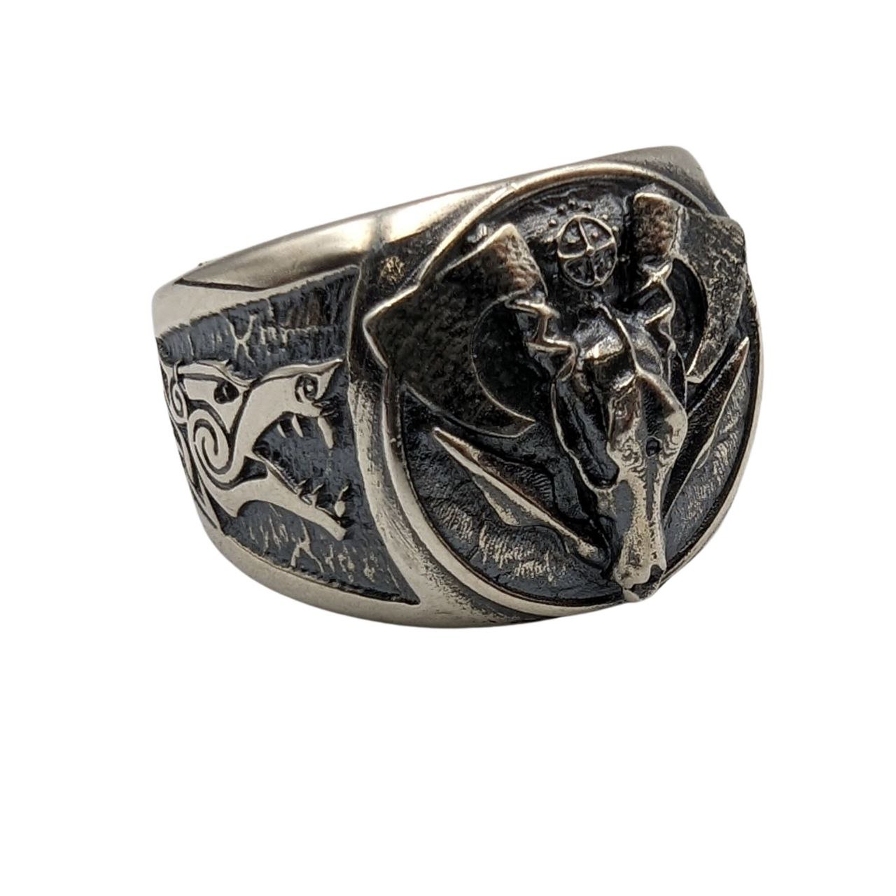Viking wolf skull silver ring