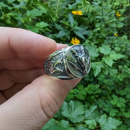 Viking wolf skull silver ring