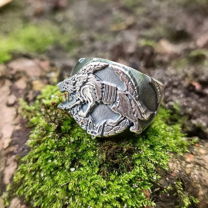 Ukrainian army wolf signet ring 6 US Silver 925