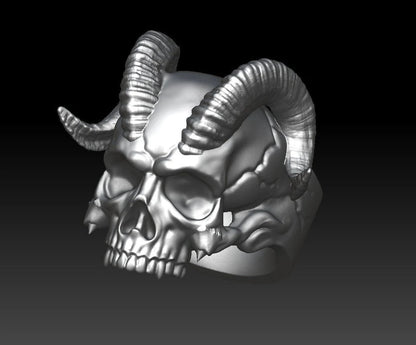 Demon horns skull ring 6 US Silver 925