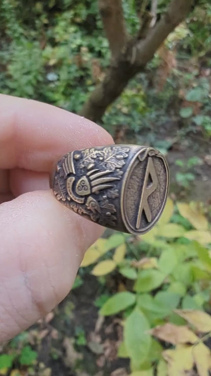 Raido rune signet ring