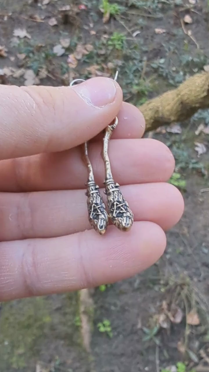 Witch's broom earrings