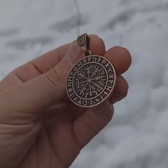 Vegvisir in circle of Elder Futhark runes pendant