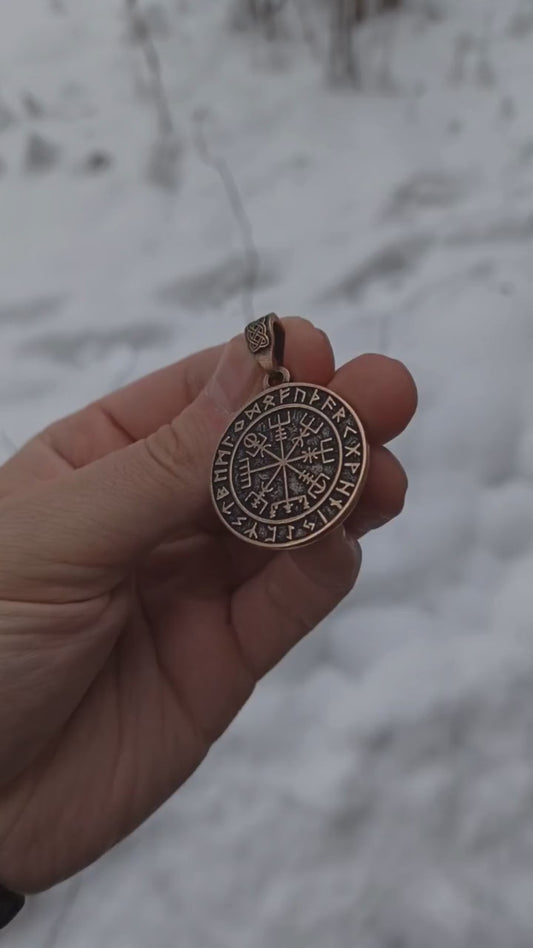 Vegvisir in circle of Elder Futhark runes pendant