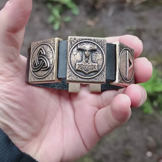 Viking Mjolnir bracelet leather wristband