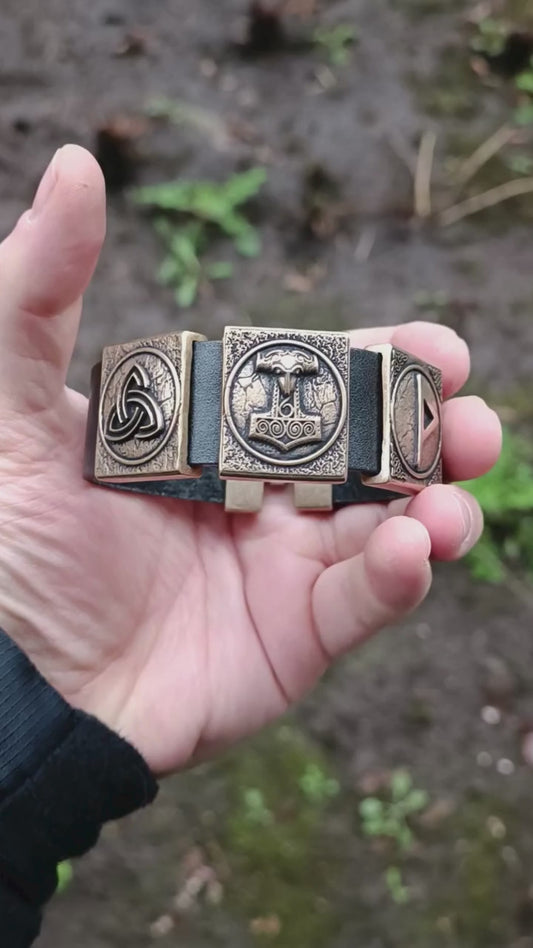 Viking Mjolnir bracelet leather wristband