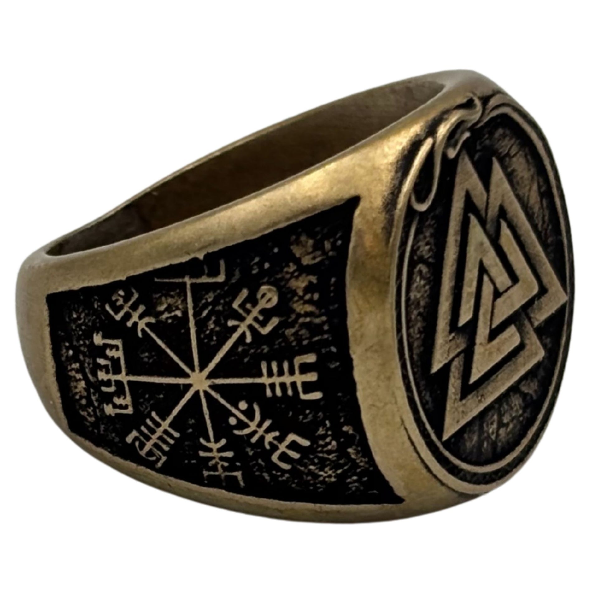 Valknut Aegishialmur and Vegvisir Ring 6 US Bronze