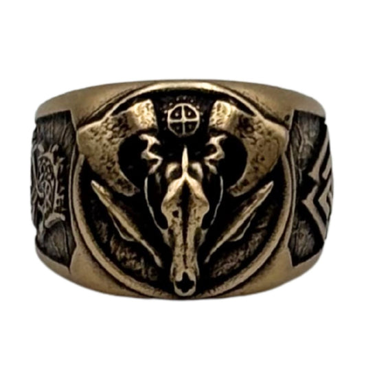 Wolf Skull Ring with Fenrir and Valknut 6 US Bronze