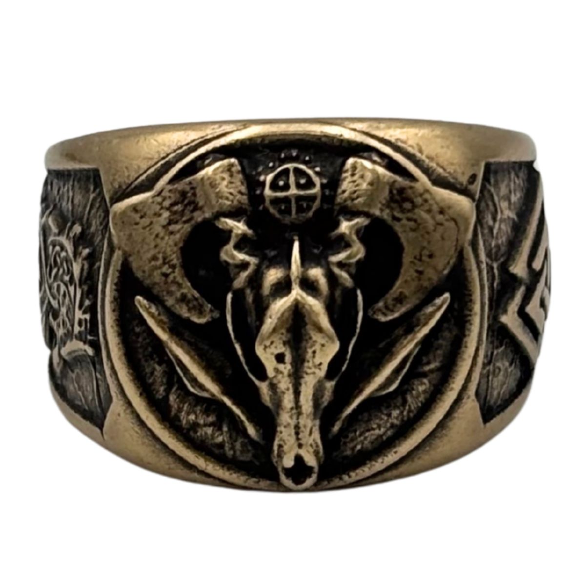 Wolf Skull Ring with Fenrir and Valknut