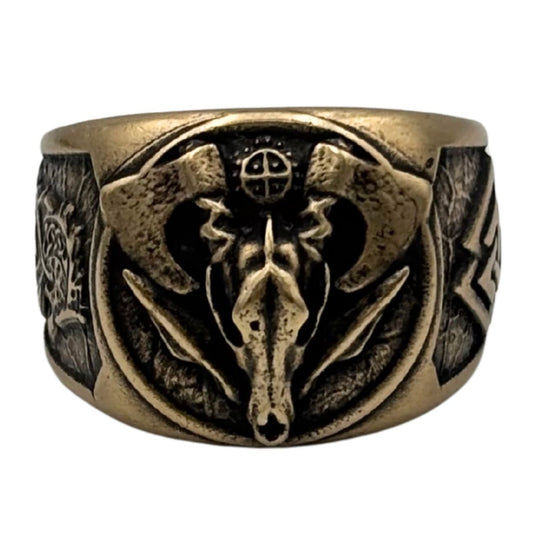 Wolf Skull Ring with Fenrir and Valknut