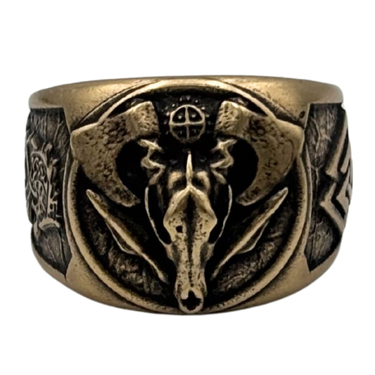Wolf Skull Valknut Ring 6 US Bronze