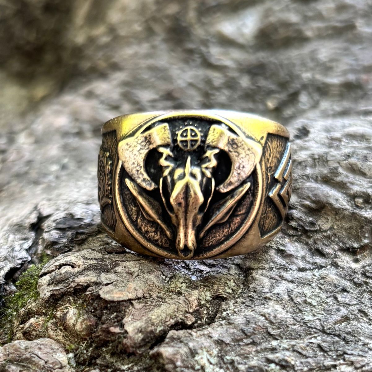 Wolf Skull Ring with Fenrir and Valknut