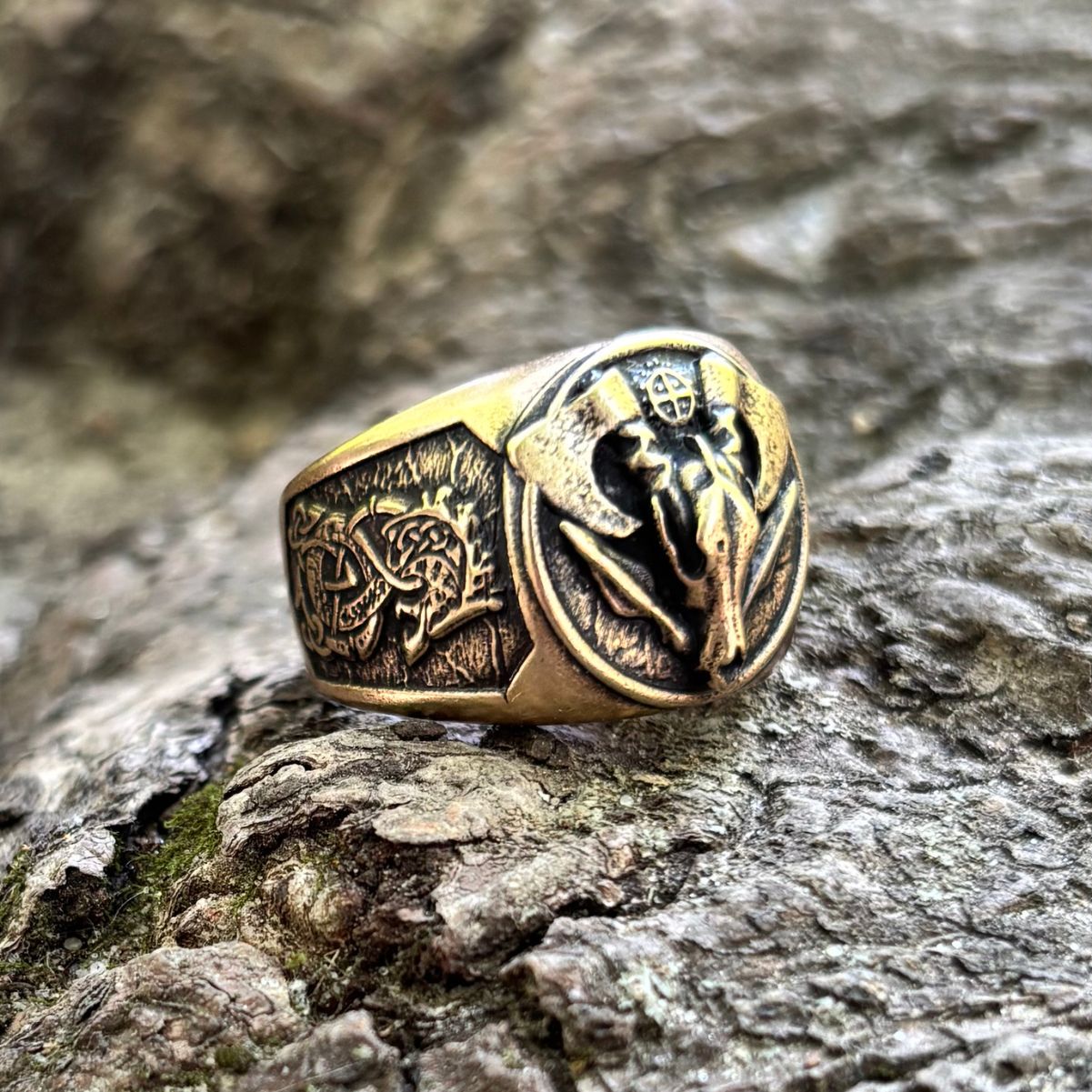 Wolf Skull Ring with Fenrir and Valknut