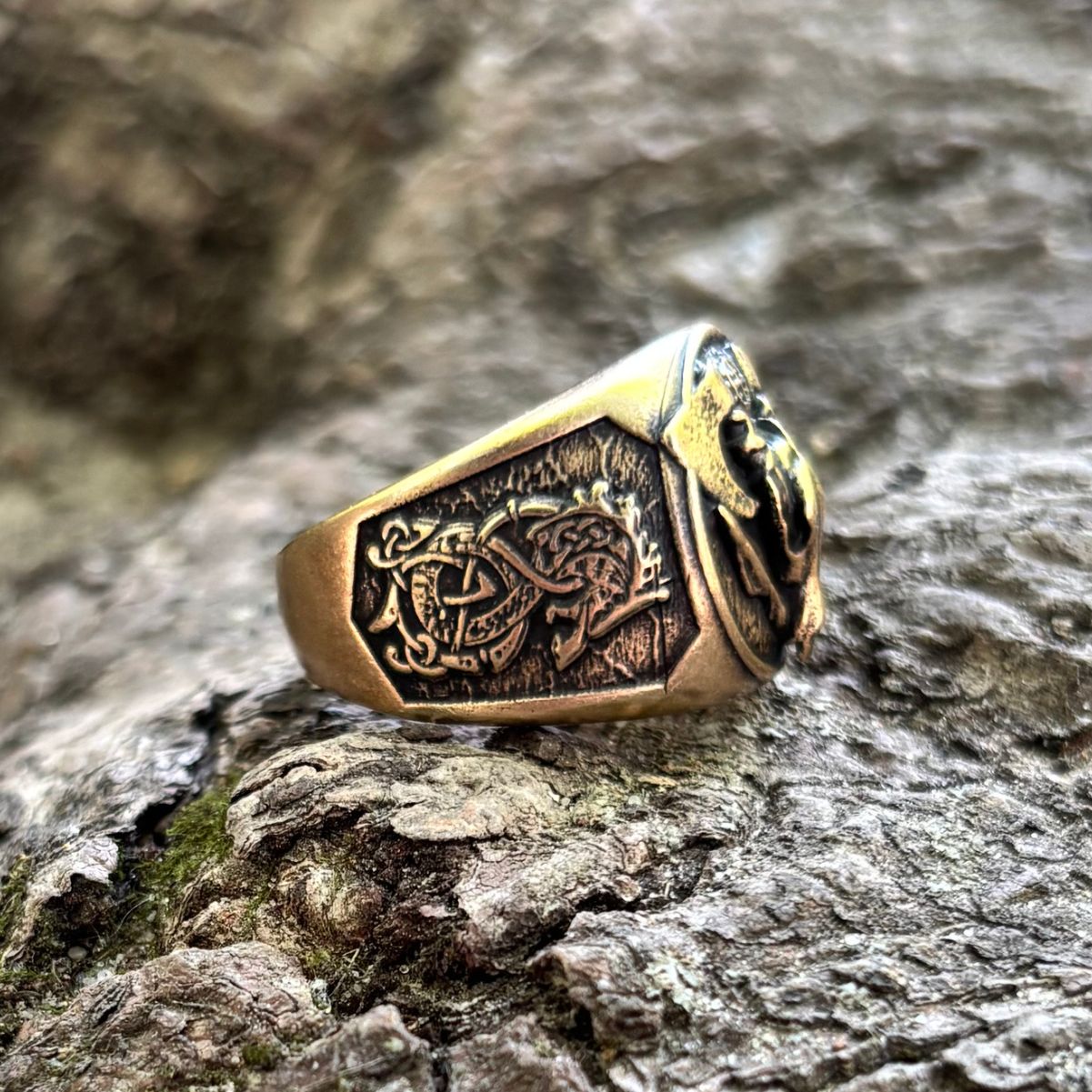 Wolf Skull Ring with Fenrir and Valknut
