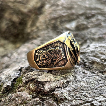 Wolf Skull Ring with Fenrir and Valknut
