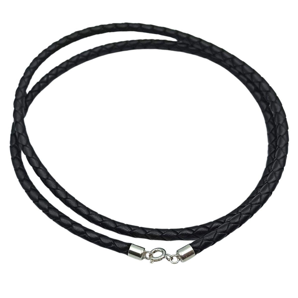 Braided leather necklace for pendant Silver 925
