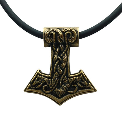 World Serpent Mjolnir bronze pendant