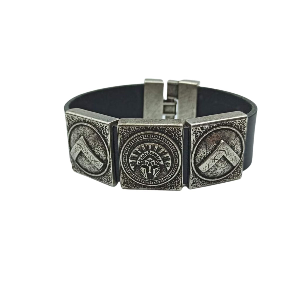 Spartan leather cuff bracelet 16 cm | 6.3 inch Silver plated bronze 
