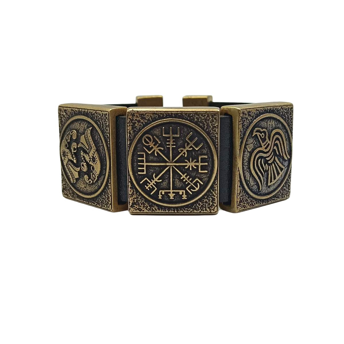Viking compass leather bracelet 16 cm | 6.3 inch Bronze with patina 