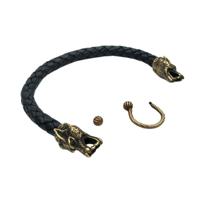 Viking wolf leather bracelet