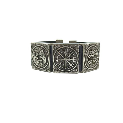Viking compass leather bracelet 16 cm | 6.3 inch Silver plated bronze 