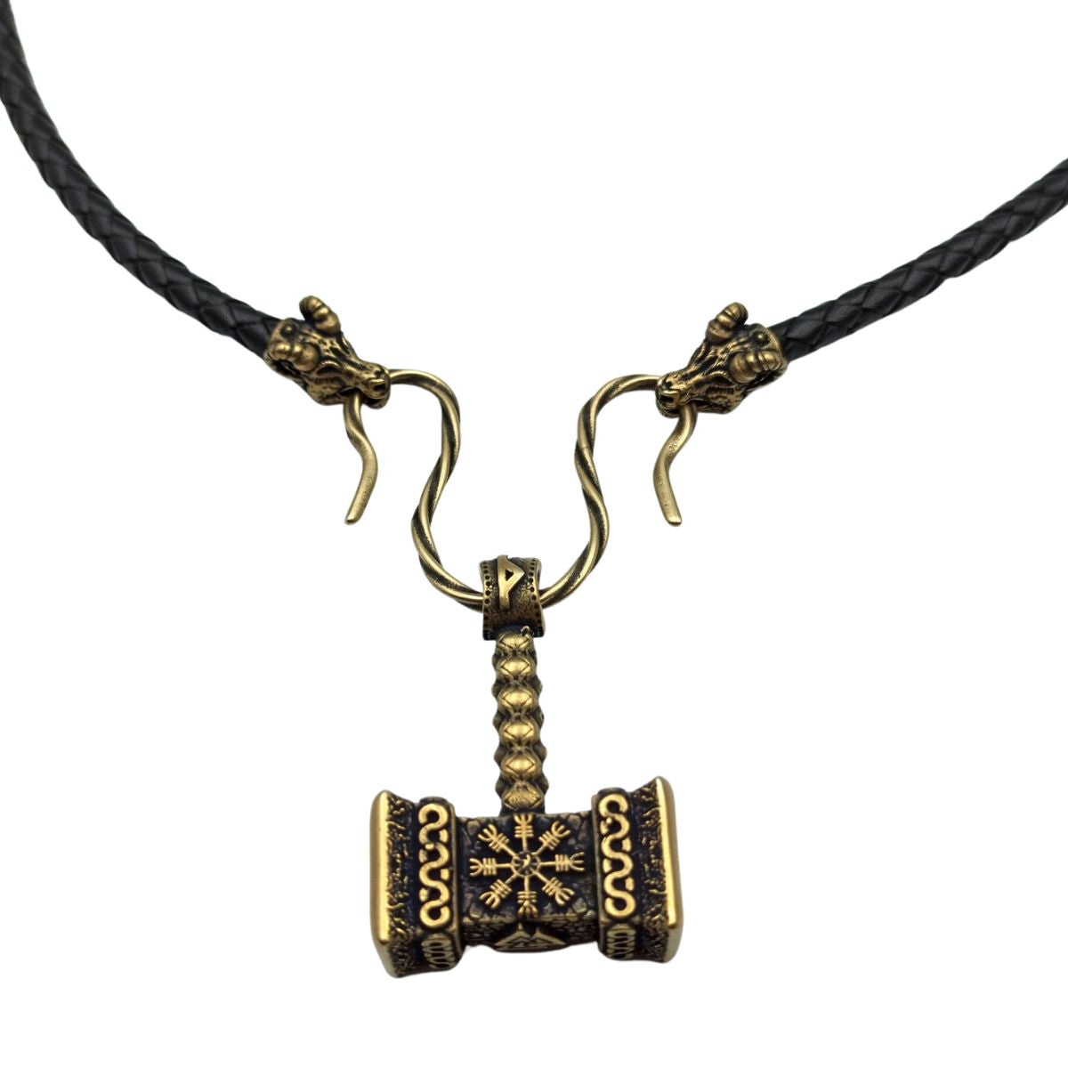 Mjolnir with runes bronze pendant Goat necklace  