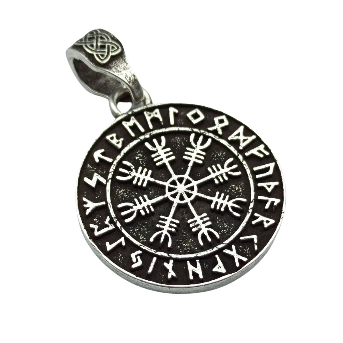Aegishjalmur in circle of Elder Futhark runes silver plated pendant